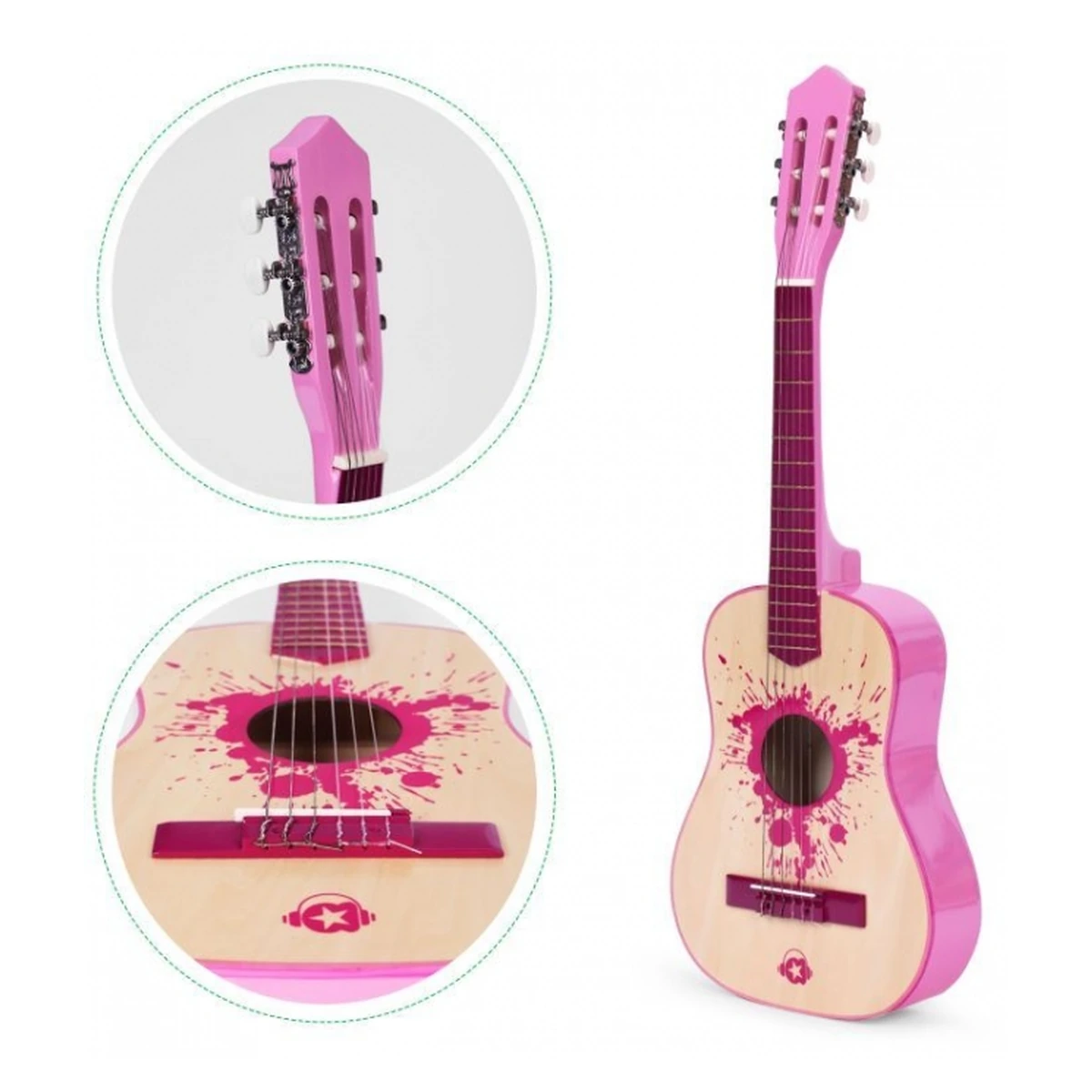 Chitara din lemn pentru copii cu 6 corzi Ecotoys, 76 X 28 cm - Roz [5]