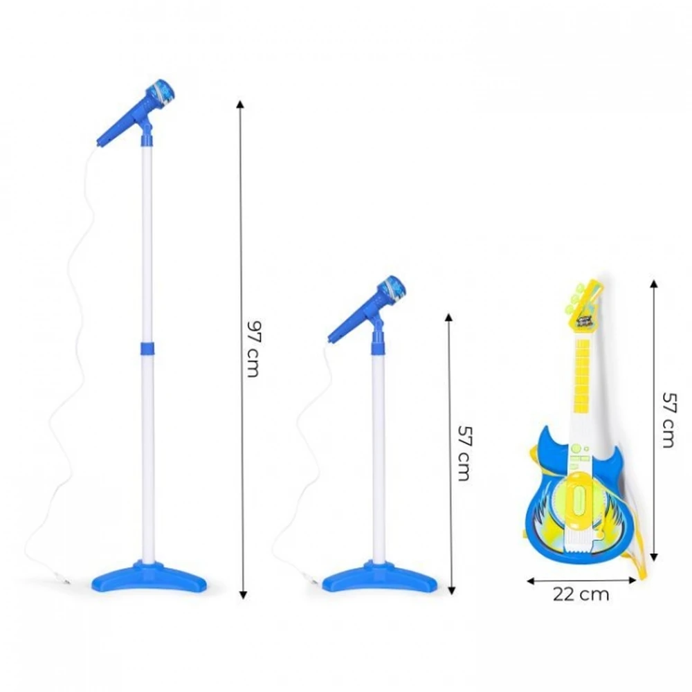 Chitara electrica si 2 microfoane pentru copii Ecotoys - Albastru [6]