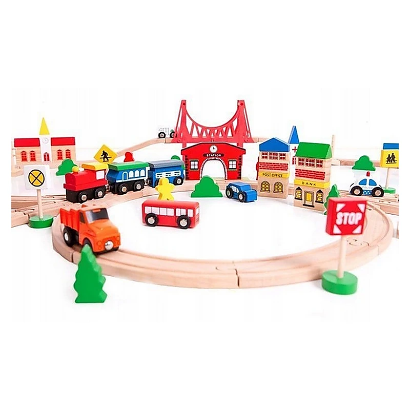 Circuit din lemn cu trenulet si masinute, 90 de elemente [2]