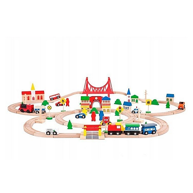 Circuit din lemn cu trenulet si masinute, 90 de elemente [7]