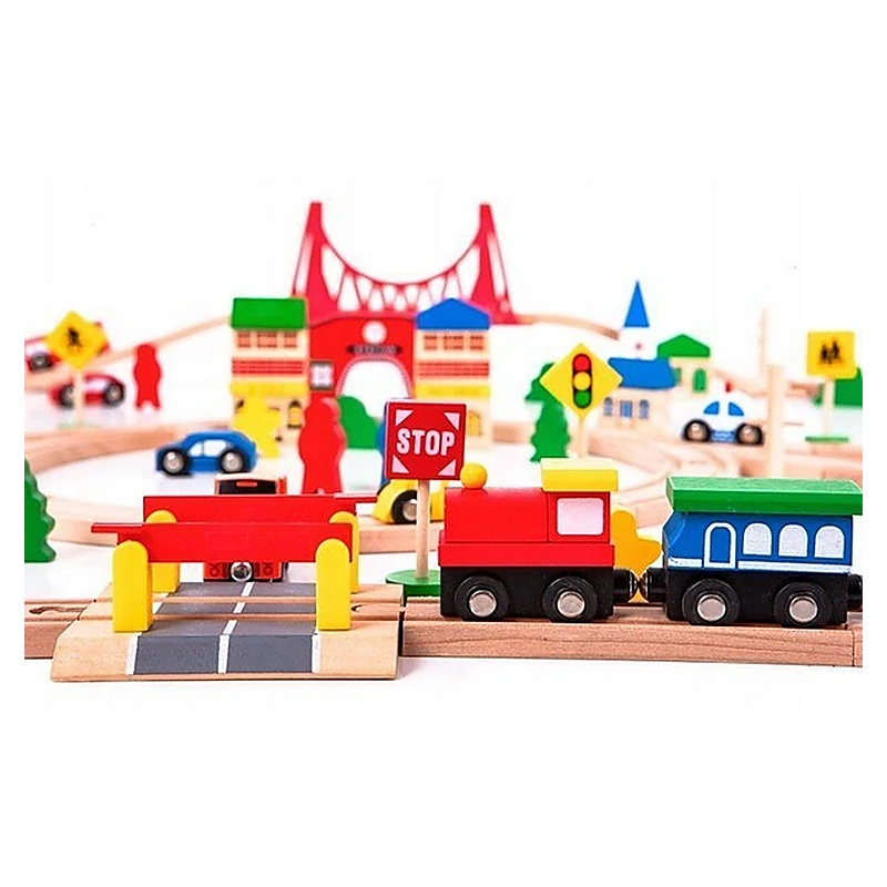 Circuit din lemn cu trenulet si masinute, 90 de elemente [4]