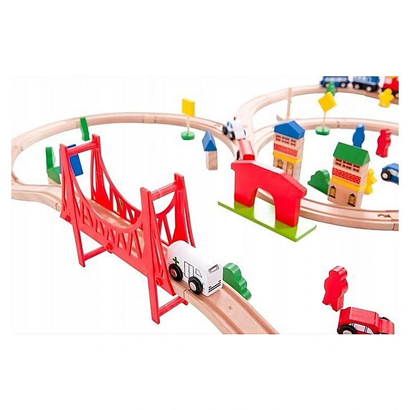 Circuit din lemn cu trenulet si masinute, 90 de elemente [3]