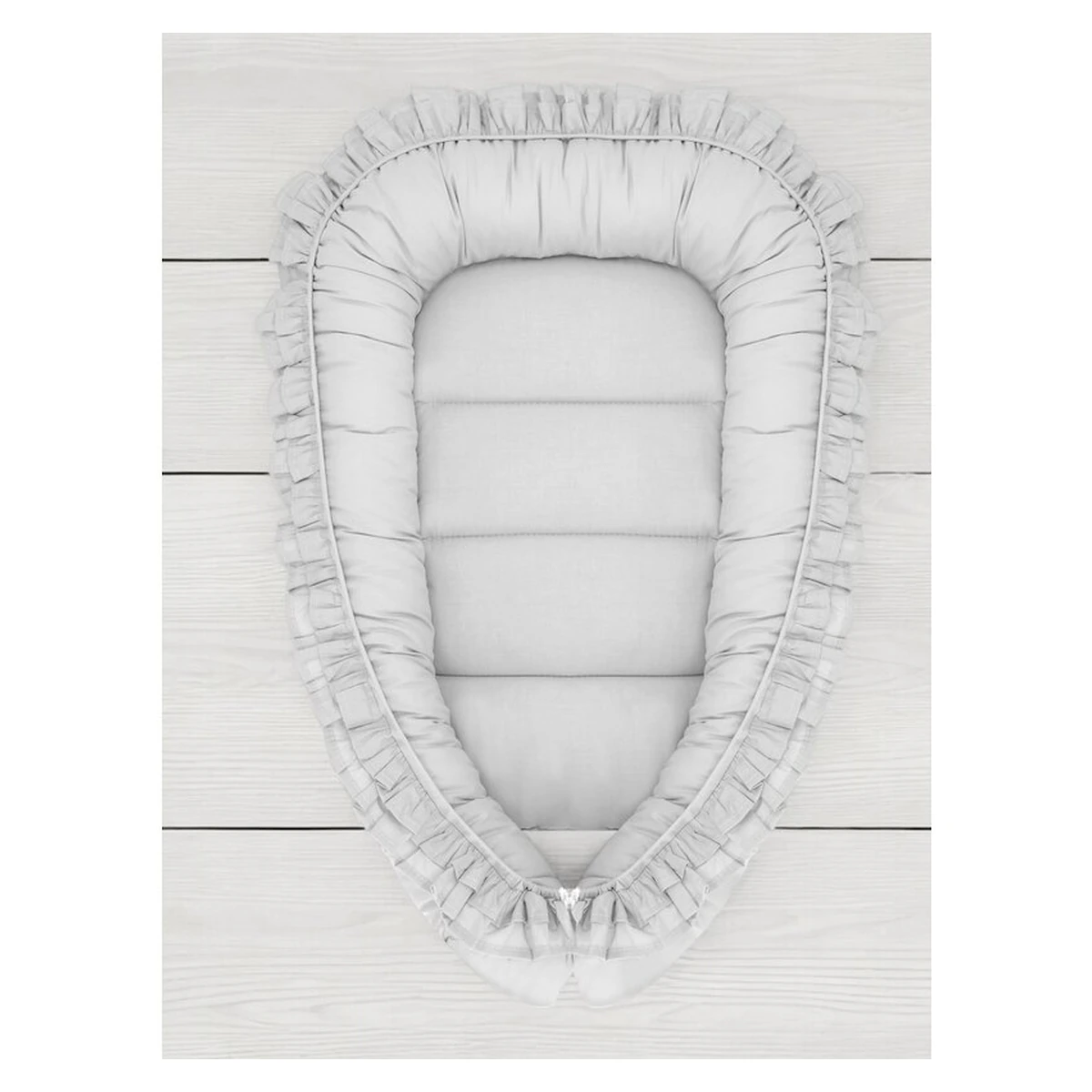 Cosulet bebelus, MimiNu, Baby Nest 55 x 75 cm, Cu Volanase, Husa 100% bumbac, Colectia Royal, Grey [2]