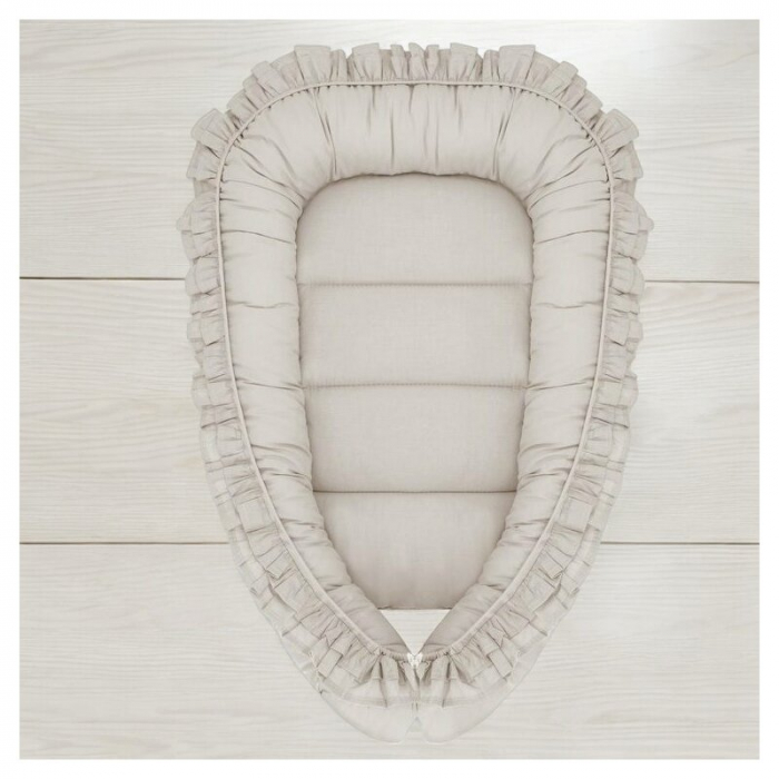 Cosulet bebelus, MimiNu, Baby Nest 55 x 75 cm, Cu Volanase, Husa 100% bumbac, Colectia Royal, Beige [2]