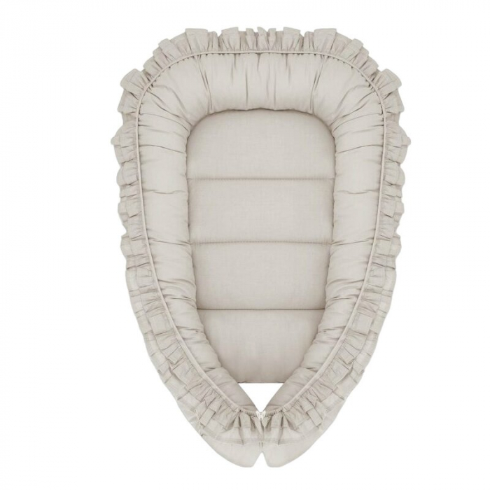 Cosulet bebelus, MimiNu, Baby Nest 55 x 75 cm, Cu Volanase, Husa 100% bumbac, Colectia Royal, Beige [1]