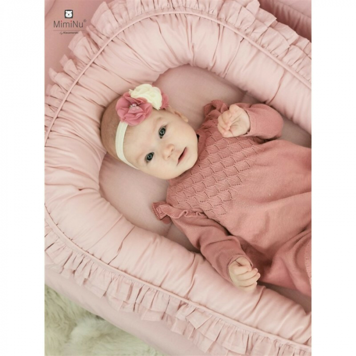 Cosulet bebelus, MimiNu, Baby Nest 55 x 75 cm, Cu Volanase, Husa 100% bumbac, Colectia Royal, Powder Pink [6]