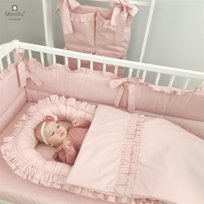 Cosulet bebelus, MimiNu, Baby Nest 55 x 75 cm, Cu Volanase, Husa 100% bumbac, Colectia Royal, Powder Pink [5]