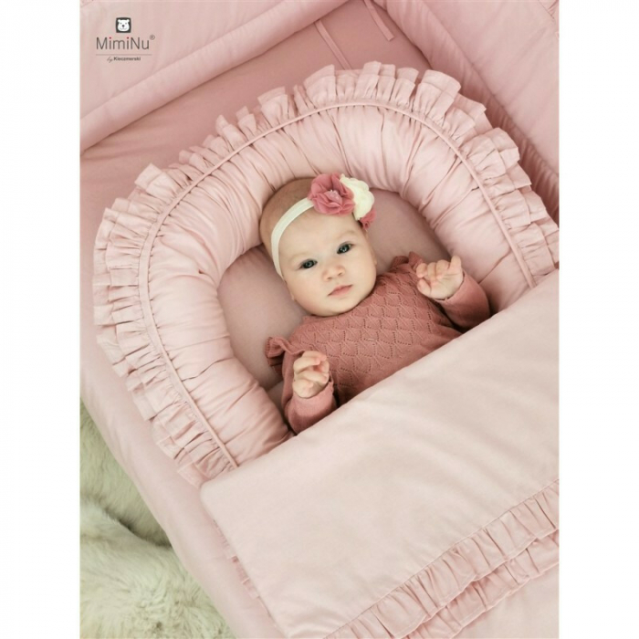 Cosulet bebelus, MimiNu, Baby Nest 55 x 75 cm, Cu Volanase, Husa 100% bumbac, Colectia Royal, Powder Pink [3]