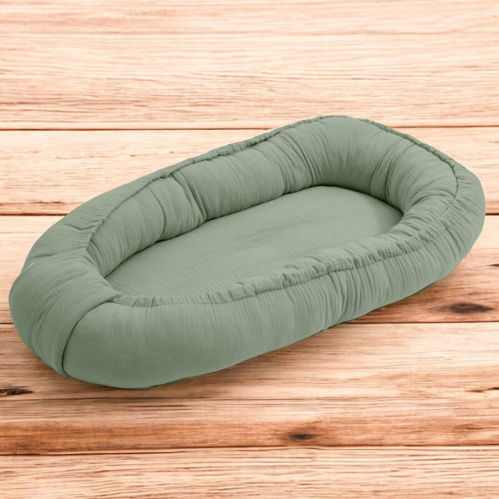 Cosulet bebelus, New Baby, Baby Nest 80 x 50 cm, Din muselina, Salvia [2]
