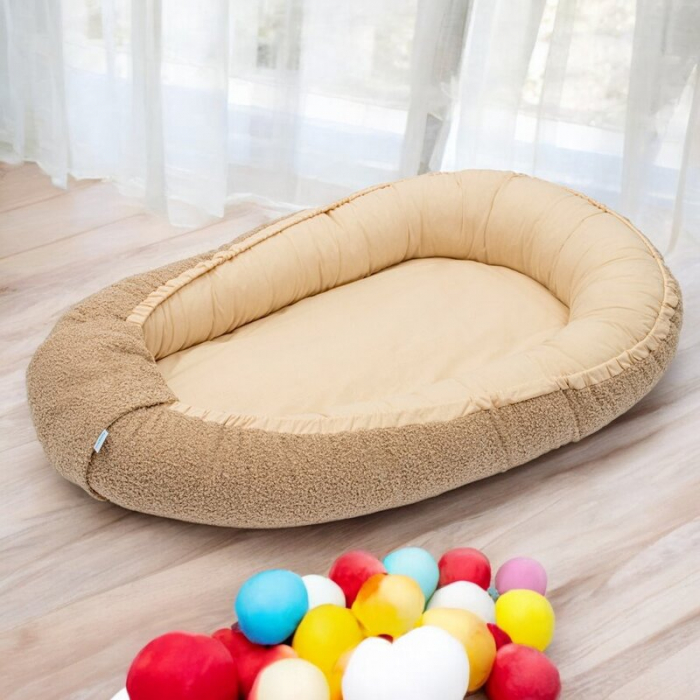 Cosulet bebelus, New Baby, Baby Nest, 80x50 cm, bumbac 100%, Tesatura teddy, Dark Beige [2]
