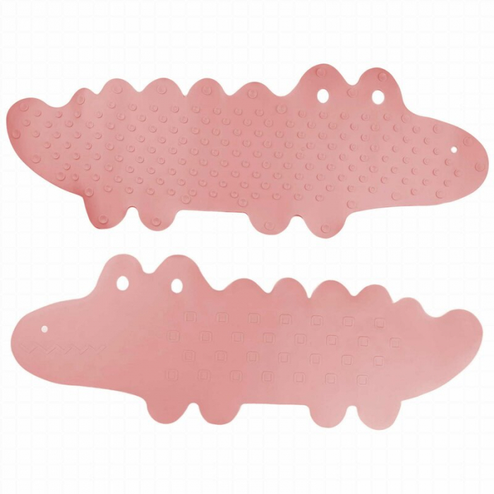 Covoras de baie, Bocioland, Antiderapant, Cu ventuze, Silicon, 33 x 90 cm, Crocodile Pink [5]