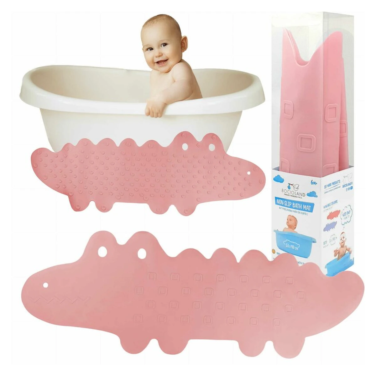 Covoras de baie, Bocioland, Antiderapant, Cu ventuze, Silicon, 33 x 90 cm, Crocodile Pink [6]