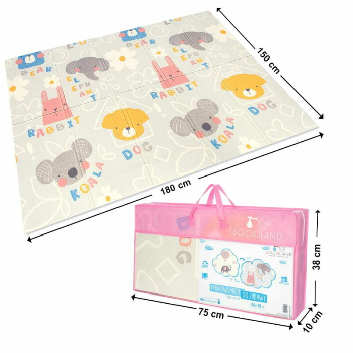 Covoras de joaca, Bocioland, Grey Elephant, Pliabil, Protectie impotriva loviturilor, Dimensiune mare, 180 x 150 cm, Cu [9]
