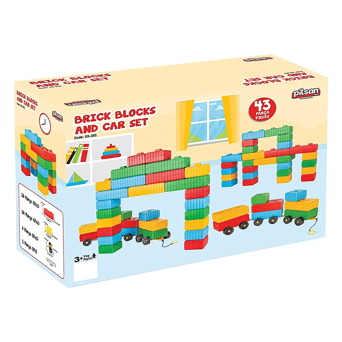 Cuburi de construit Brick Blocks and Car Set 43 piese Pilsan 3 ani + [3]