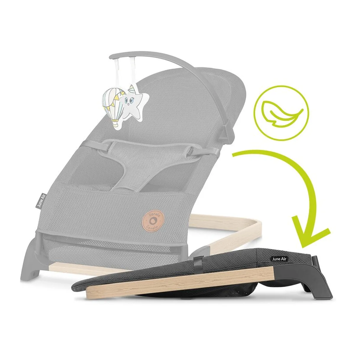 Fotoliu balansoar June AIR, Cu arcada cu jucarii, Ergonomic, Permite circulatia aerului, Balansare manuala, Pliabil, 0 luni+, Gri [16]