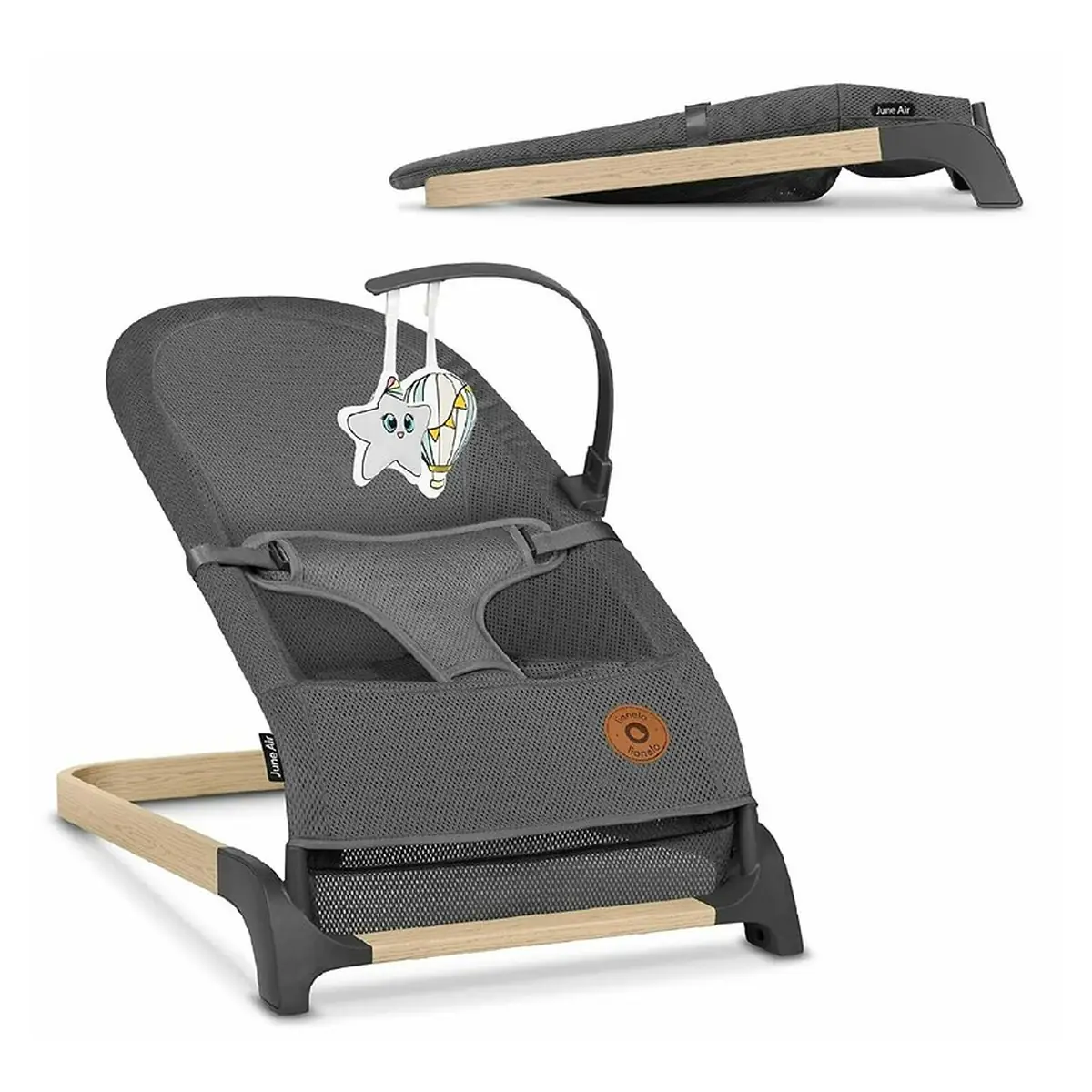 Fotoliu balansoar June AIR, Cu arcada cu jucarii, Ergonomic, Permite circulatia aerului, Balansare manuala, Pliabil, 0 luni+, Gri [3]