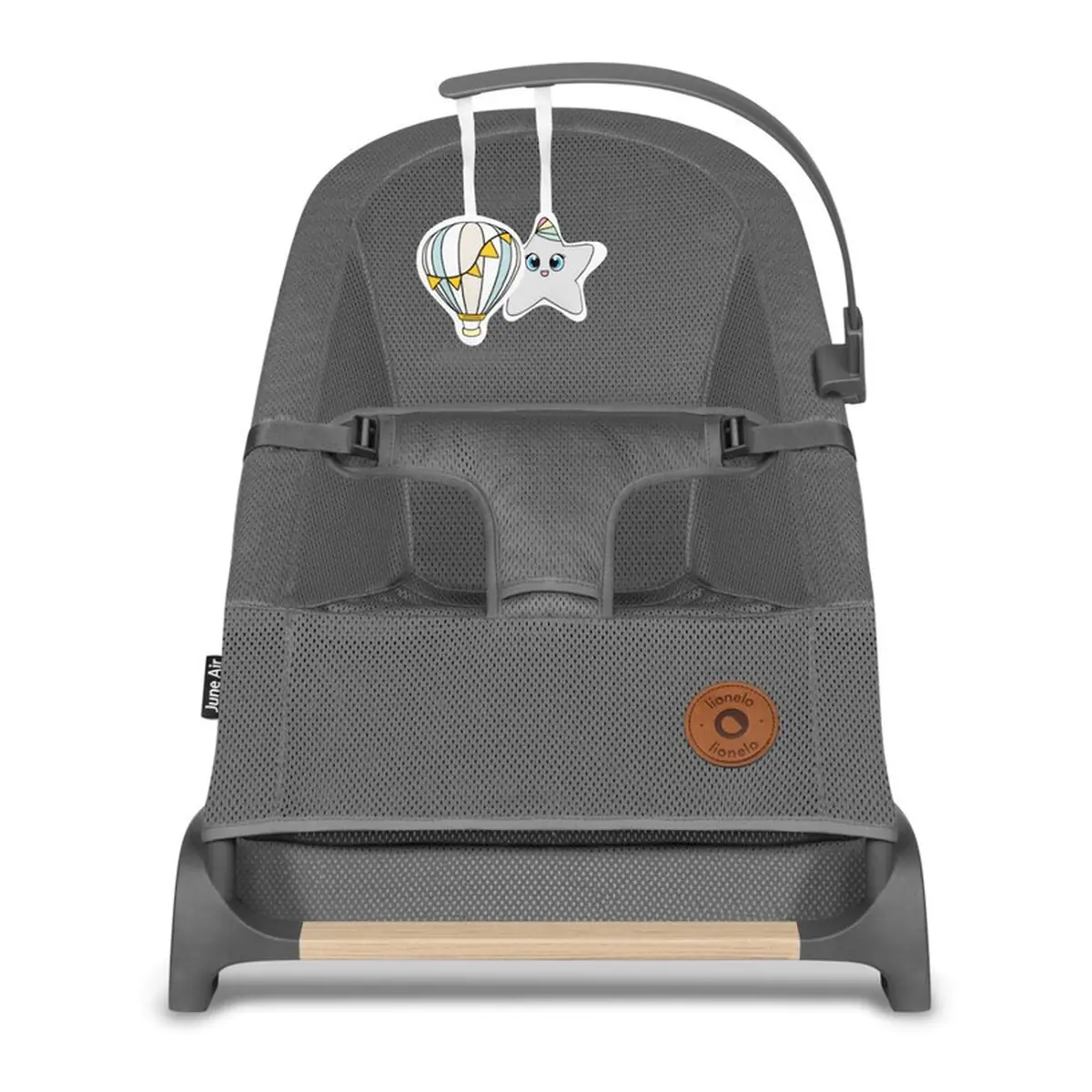 Fotoliu balansoar June AIR, Cu arcada cu jucarii, Ergonomic, Permite circulatia aerului, Balansare manuala, Pliabil, 0 luni+, Gri [5]