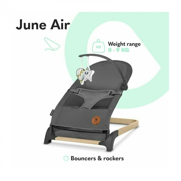 Fotoliu balansoar June AIR, Cu arcada cu jucarii, Ergonomic, Permite circulatia aerului, Balansare manuala, Pliabil, 0 luni+, Gri [11]