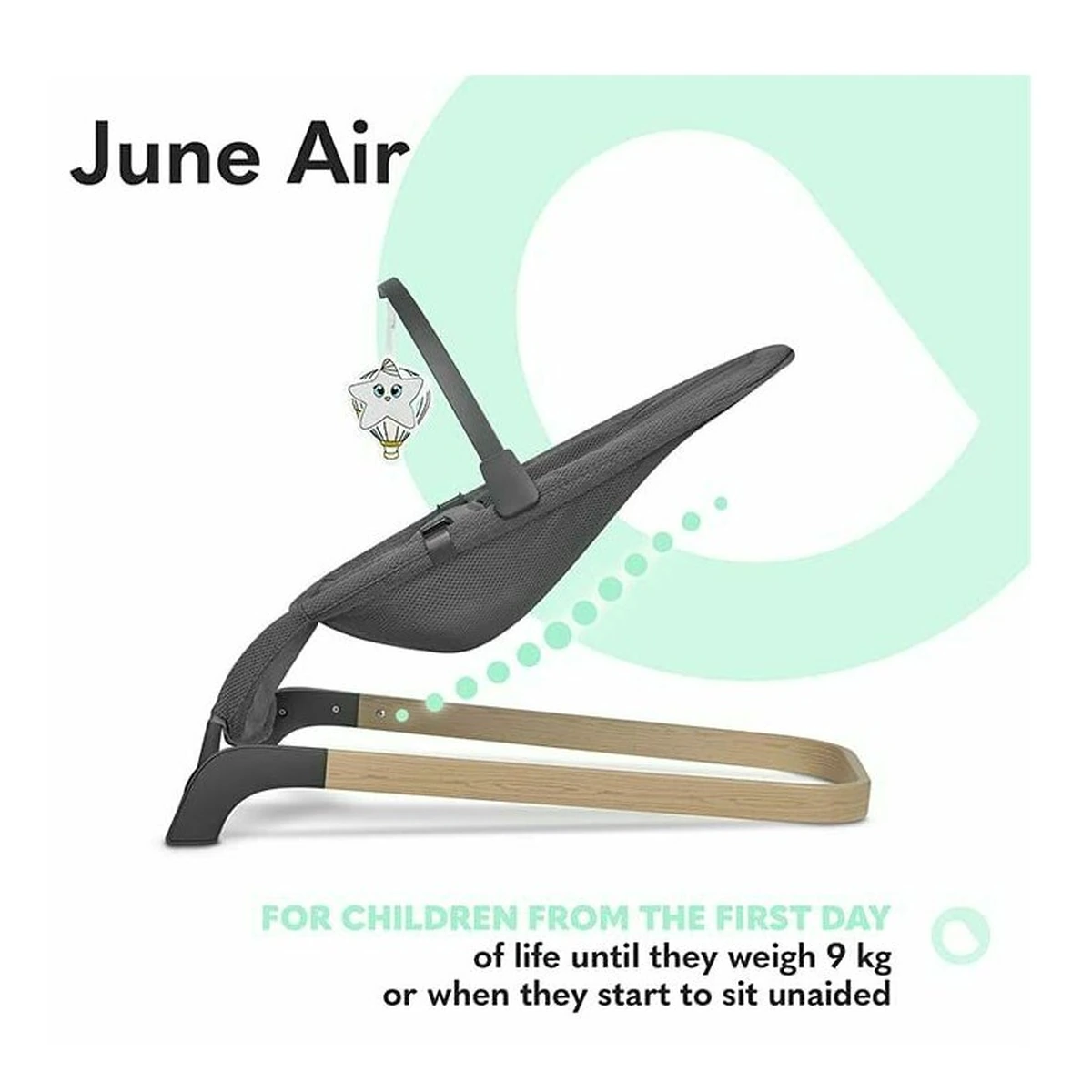 Fotoliu balansoar June AIR, Cu arcada cu jucarii, Ergonomic, Permite circulatia aerului, Balansare manuala, Pliabil, 0 luni+, Gri [12]