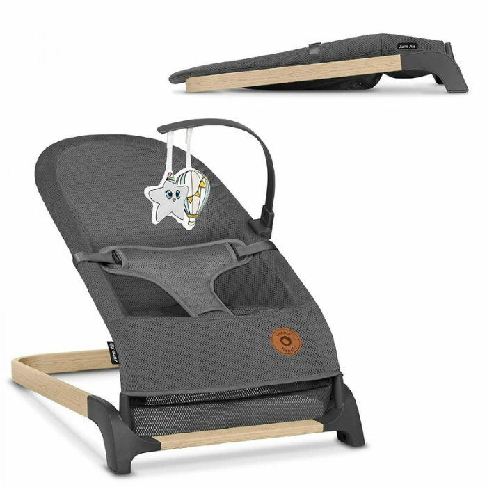 Fotoliu balansoar June AIR, Cu arcada cu jucarii, Ergonomic, Permite circulatia aerului, Balansare manuala, Pliabil, 0 luni+, Gri [2]