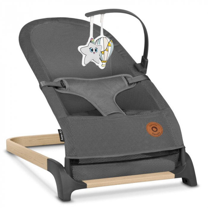 Fotoliu balansoar June AIR, Cu arcada cu jucarii, Ergonomic, Permite circulatia aerului, Balansare manuala, Pliabil, 0 luni+, Gri [3]
