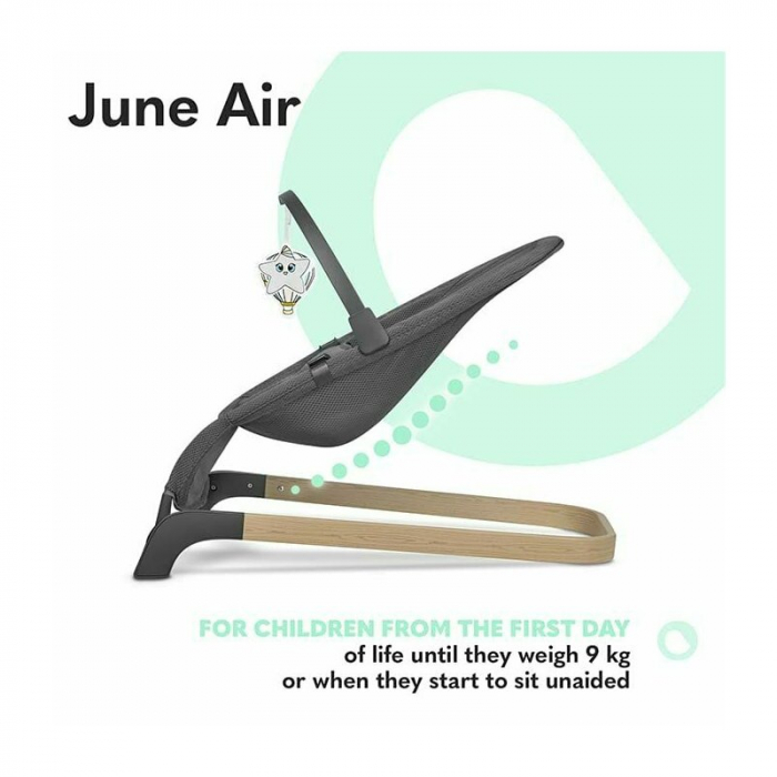Fotoliu balansoar June AIR, Cu arcada cu jucarii, Ergonomic, Permite circulatia aerului, Balansare manuala, Pliabil, 0 luni+, Gri [10]