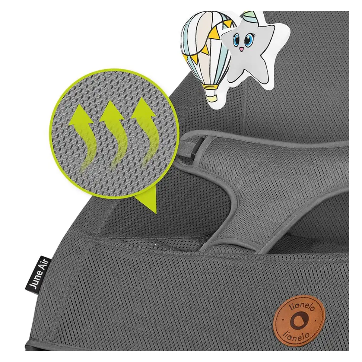 Fotoliu balansoar June AIR, Cu arcada cu jucarii, Ergonomic, Permite circulatia aerului, Balansare manuala, Pliabil, 0 luni+, Gri [17]