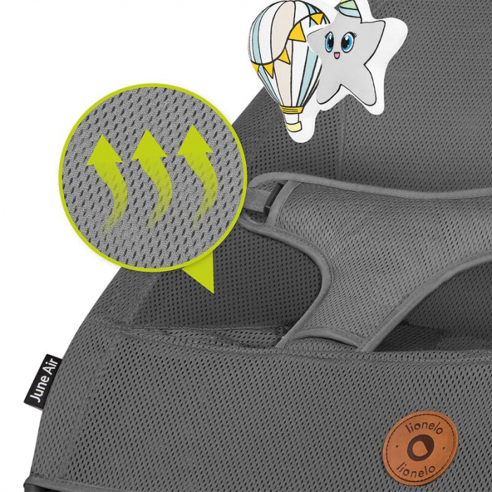 Fotoliu balansoar June AIR, Cu arcada cu jucarii, Ergonomic, Permite circulatia aerului, Balansare manuala, Pliabil, 0 luni+, Gri [12]