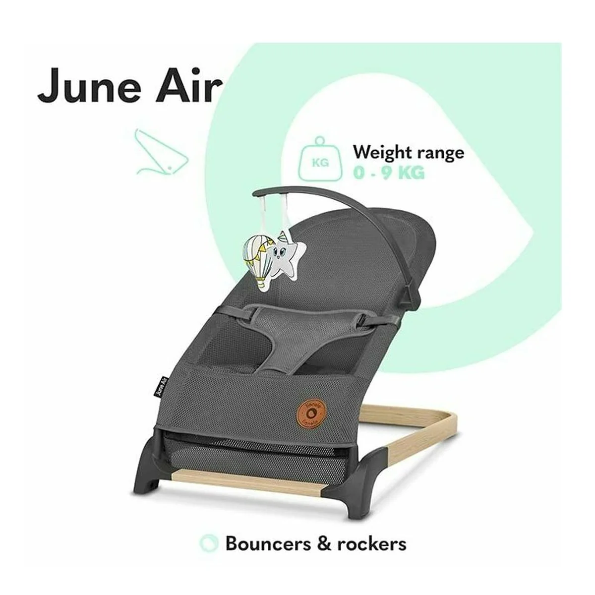 Fotoliu balansoar June AIR, Cu arcada cu jucarii, Ergonomic, Permite circulatia aerului, Balansare manuala, Pliabil, 0 luni+, Gri [13]