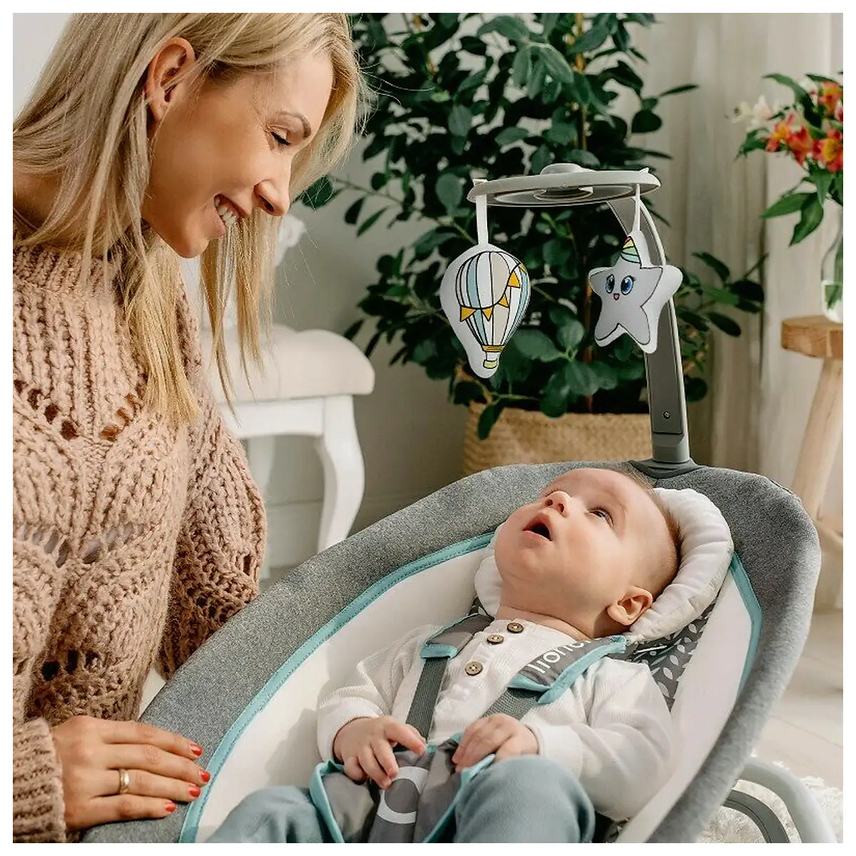 Fotoliu balansoar, Lionelo, Cu vibratii, Pascal Scandi, Cu 12 melodii linistitoare, Pliabil, 80x49 cm, Gri Deschis [8]