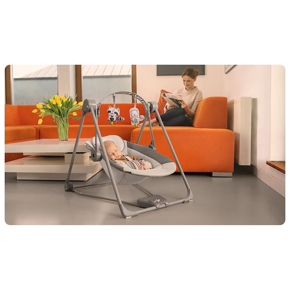 Fotoliu balansoar, Lionelo, Otto Cozy, Cu melodii, Cu 5 viteze de balansare, Cu temporizator, 57x55 cm, Gri 2 ani [22]