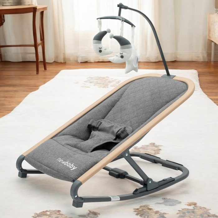 Fotoliu balansoar, New Baby, Snuggle, Pana la 9 kg, Arcada cu jucarii detasabile, Pliabil, 0 luni+, Grey [3]