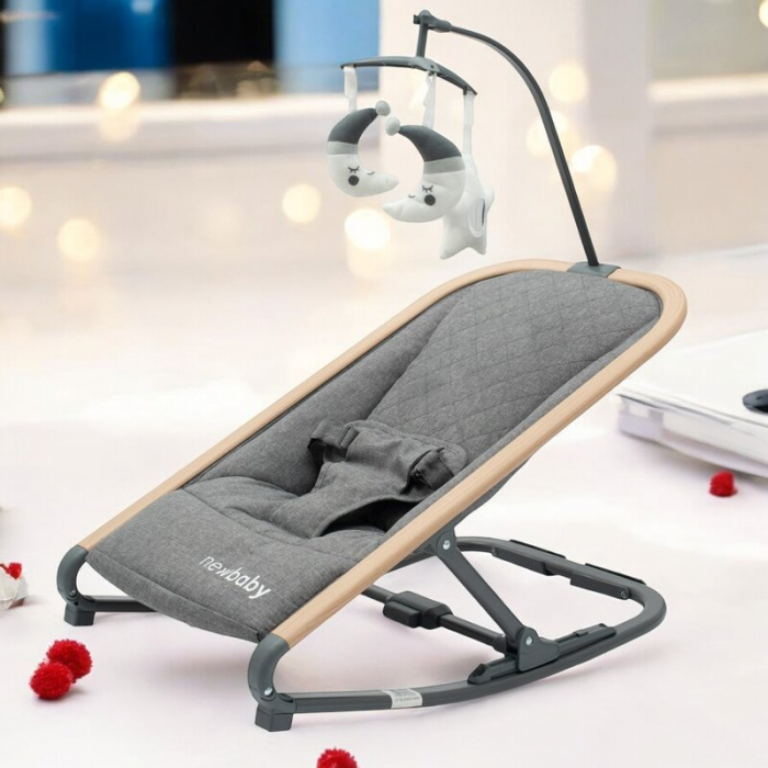 Fotoliu balansoar, New Baby, Snuggle, Pana la 9 kg, Arcada cu jucarii detasabile, Pliabil, 0 luni+, Grey [2]