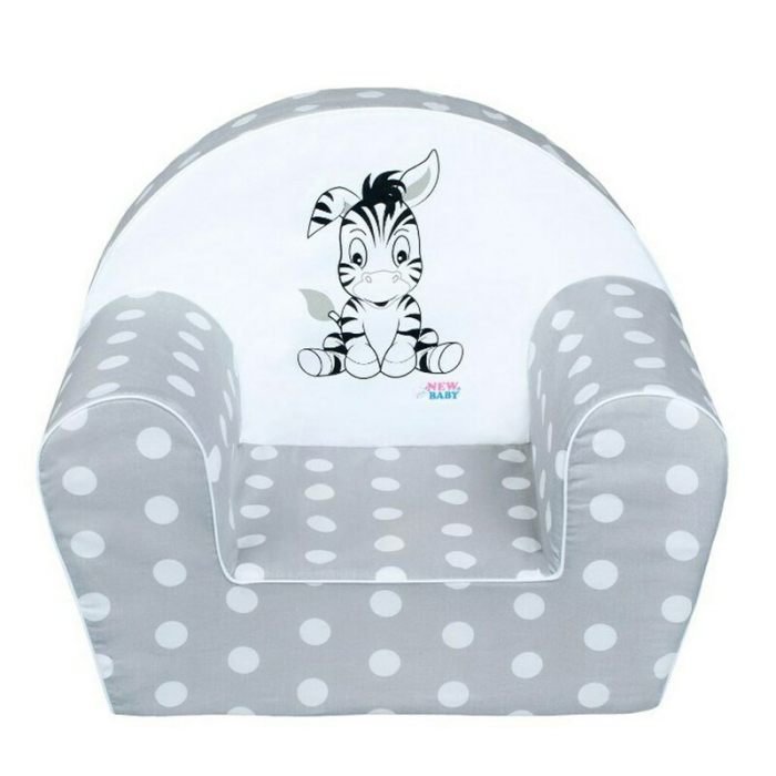 Fotoliu din burete pentru copii, New Baby, 42x53, husa din bumbac, 9 luni - 5 ani, Zebra Grey [3]