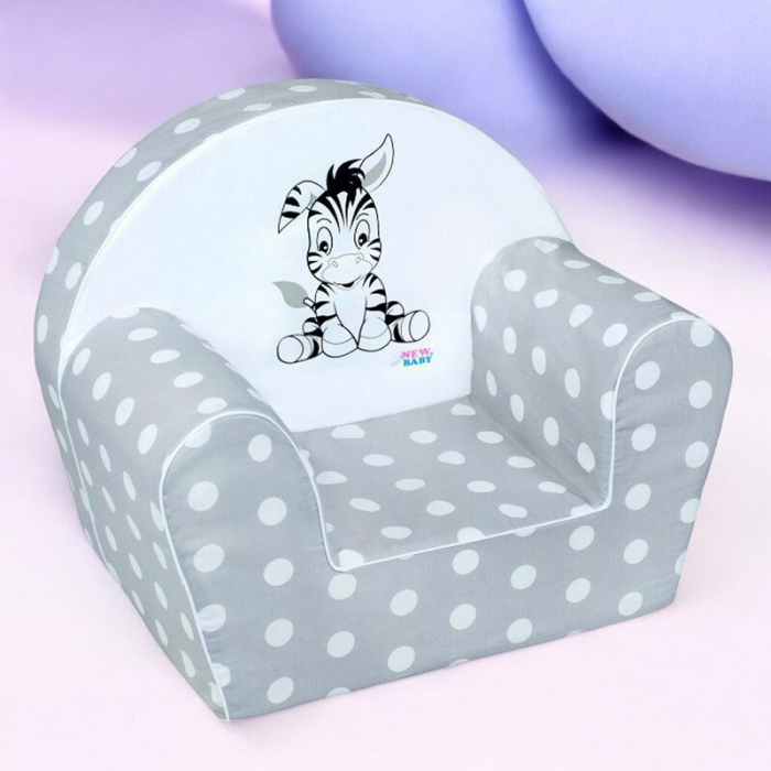 Fotoliu din burete pentru copii, New Baby, 42x53, husa din bumbac, 9 luni - 5 ani, Zebra Grey [2]