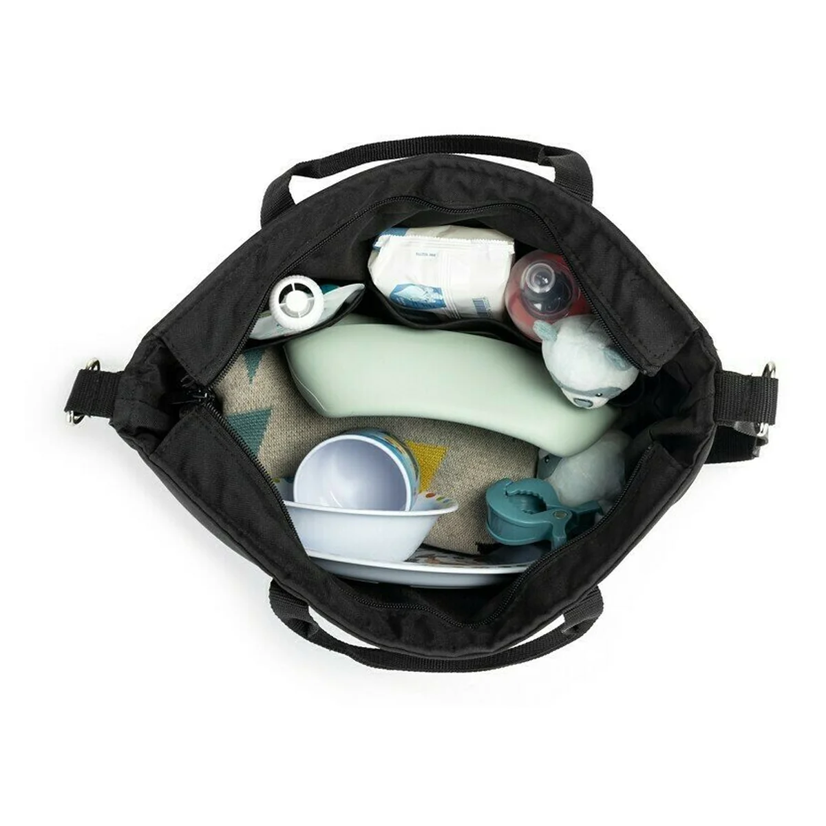 Geanta pentru mamici, Petite&Mars, Impermeabila, Cu 4 compartimente, 45 x 30 x 12 cm, Negru [3]