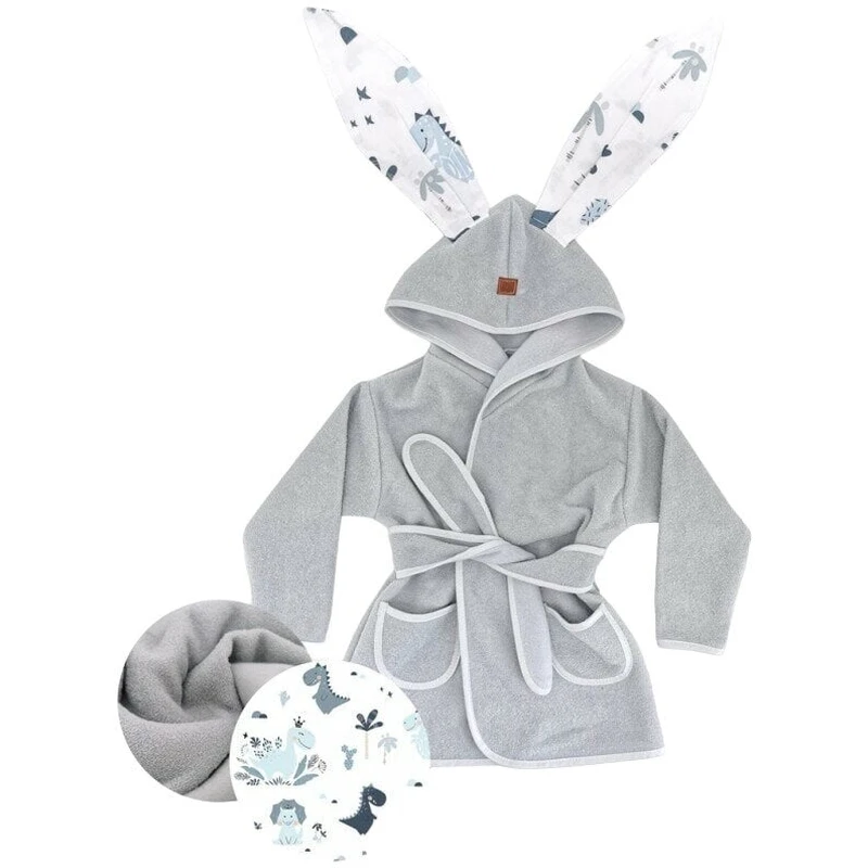 Halat de baie, MimiNu, 2 - 5 ani, bumbac si thermo fleece, Dino Granat [1]