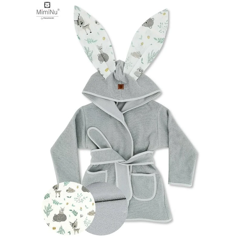 Halat de baie, MimiNu, 6 - 24 luni, bumbac si thermo fleece, Forest Friends Mint [2]