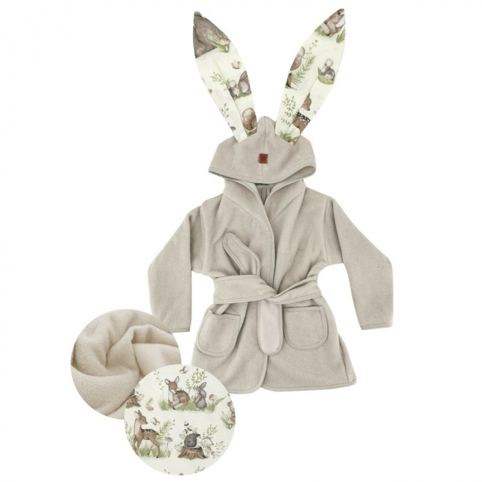 Halat de baie, MimiNu, 2 - 5 ani, bumbac si thermo fleece, Calm Forest Natural [1]