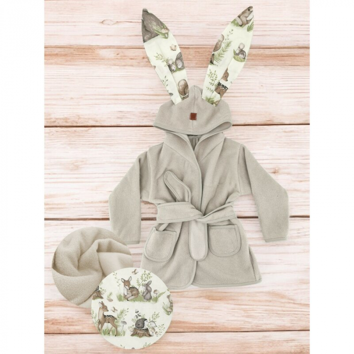 Halat de baie, MimiNu, 2 - 5 ani, bumbac si thermo fleece, Calm Forest Natural [2]