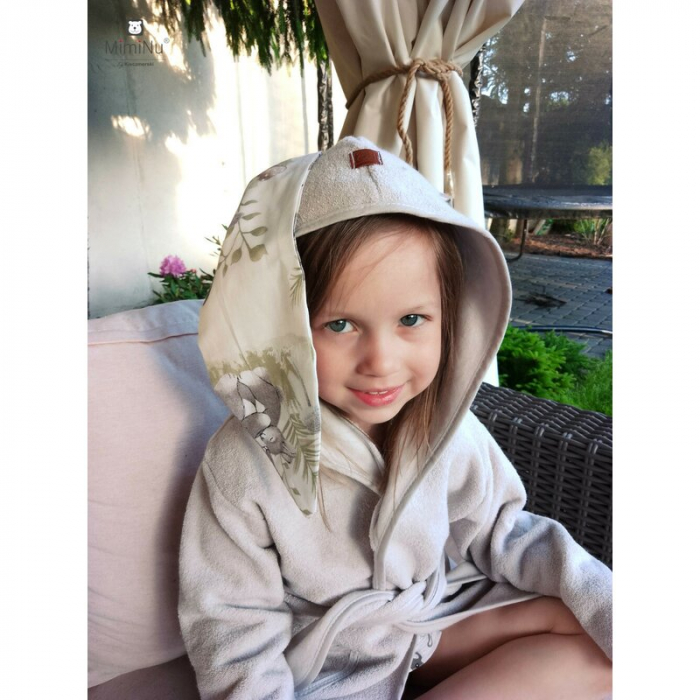 Halat de baie, MimiNu, 2 - 5 ani, bumbac si thermo fleece, Calm Forest Natural [6]
