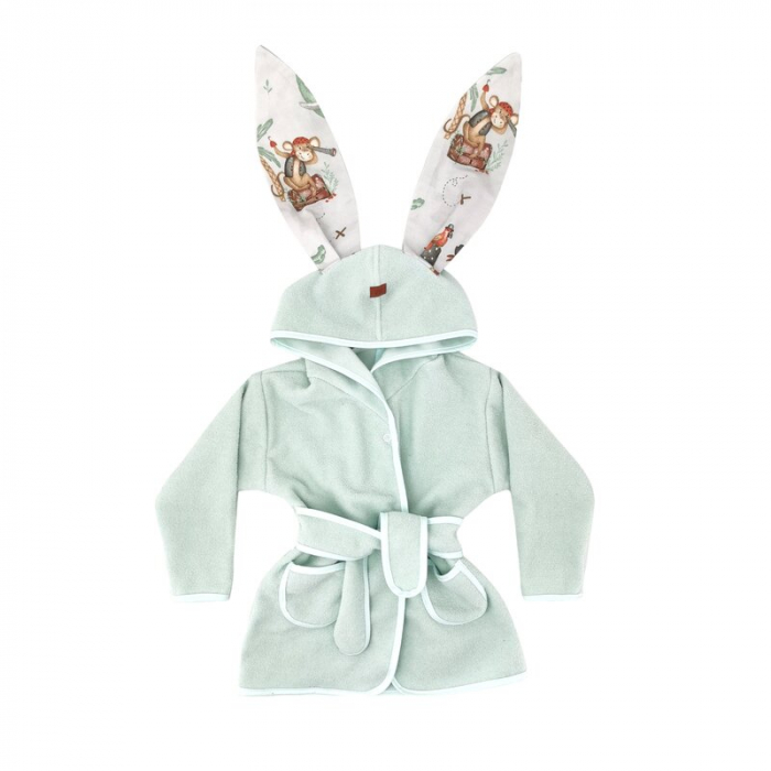Halat de baie, MimiNu, 2 - 5 ani, bumbac si thermo fleece, Pirates Natural [1]