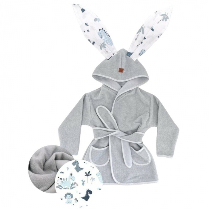 Halat de baie, MimiNu, 2 - 5 ani, bumbac si thermo fleece, Dino Granat [1]