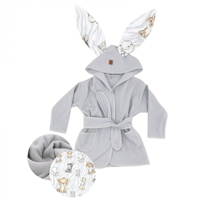 Halat de baie, MimiNu, 2 - 5 ani, bumbac si thermo fleece, Safari Natural [1]