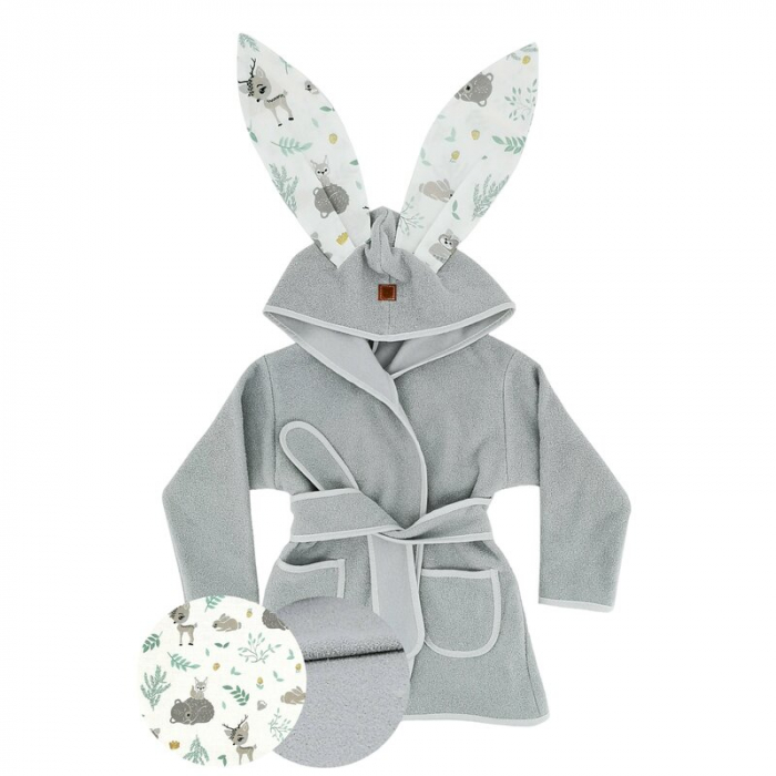 Halat de baie, MimiNu, 6 - 24 luni, bumbac si thermo fleece, Forest Friends Mint [1]
