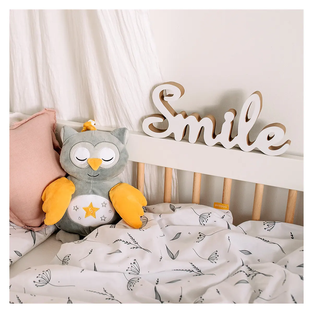 Jucarie bufnita de plus pentru copii Skiddou Marit, cu sunete albe, 25x11 cm [6]