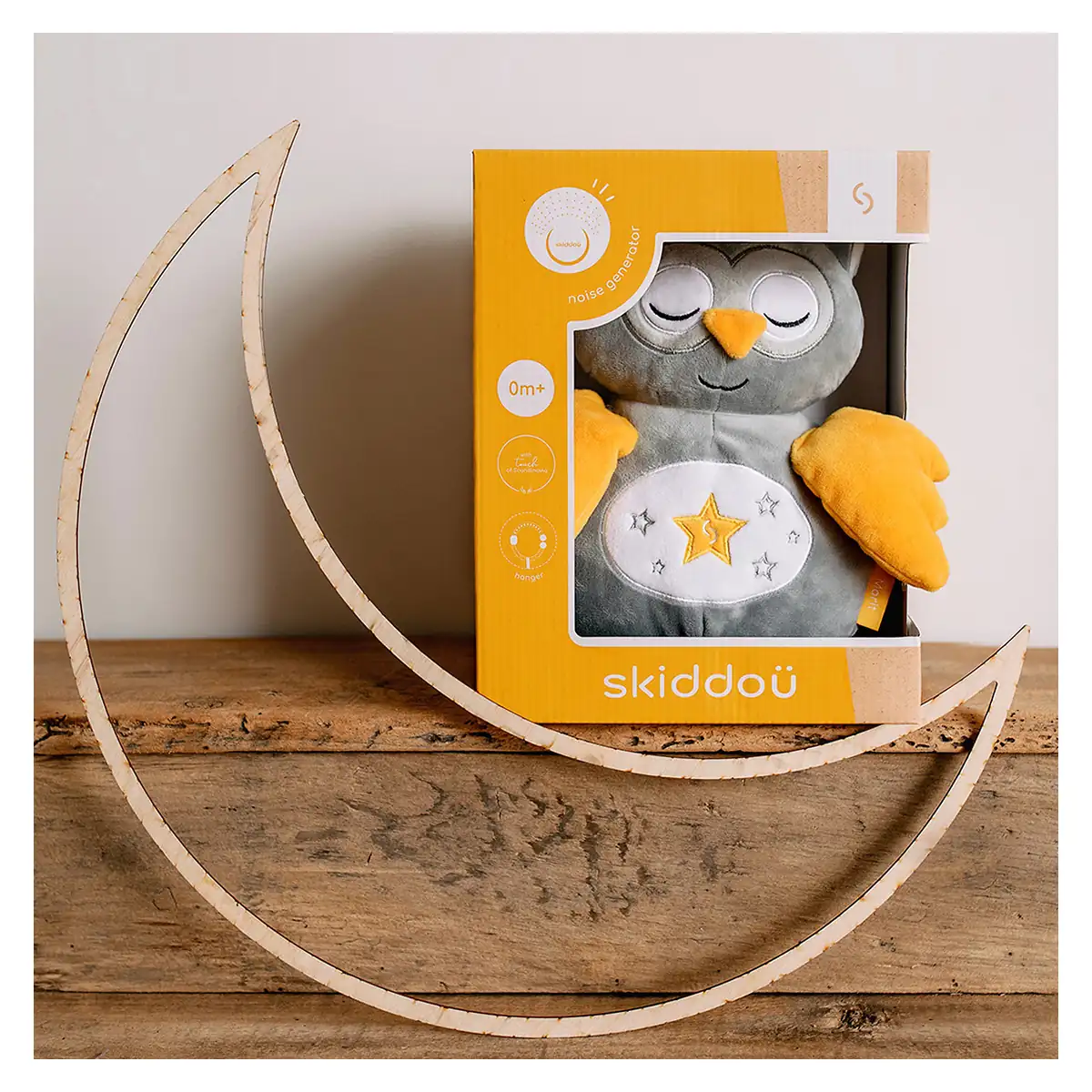 Jucarie bufnita de plus pentru copii Skiddou Marit, cu sunete albe, 25x11 cm [3]