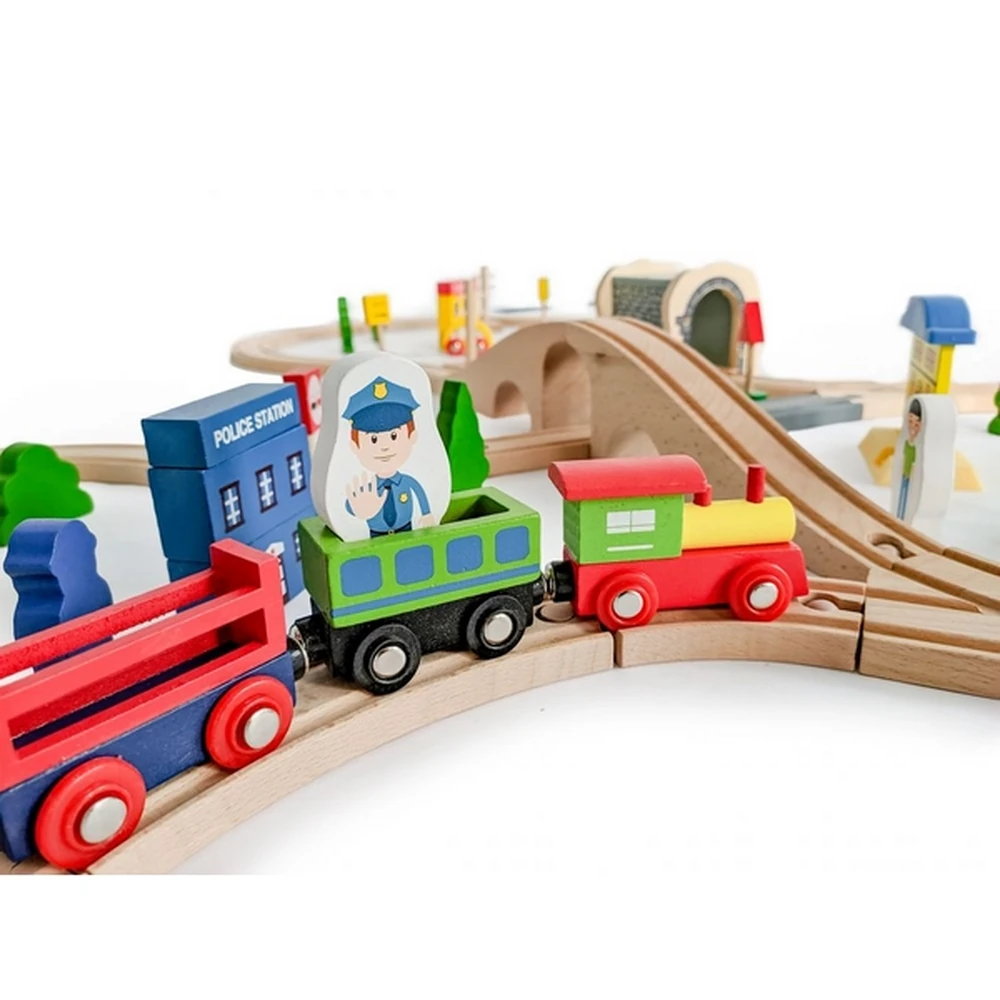 Jucarie cale ferata din lemn cu tren cu baterii Ecotoys, 69 elemente, multicolor [8]