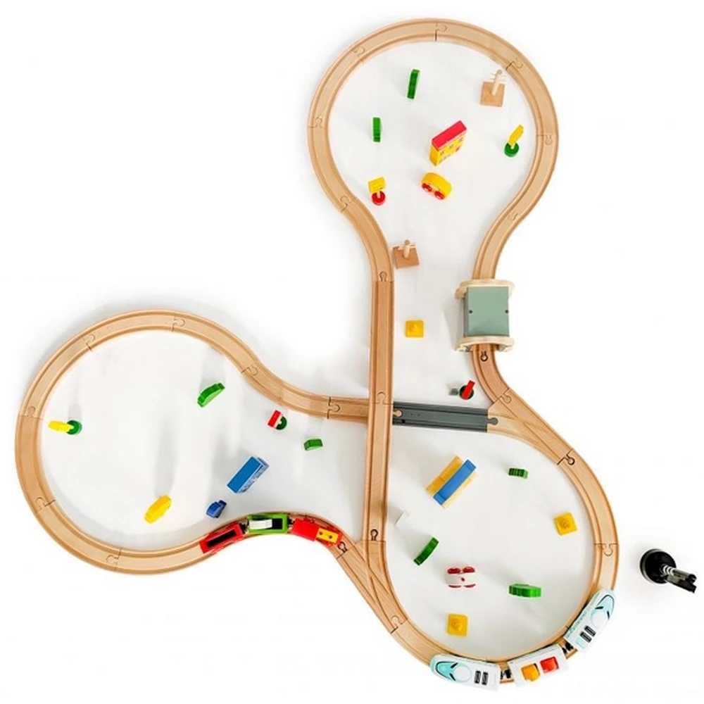 Jucarie cale ferata din lemn cu tren cu baterii Ecotoys, 69 elemente, multicolor [4]