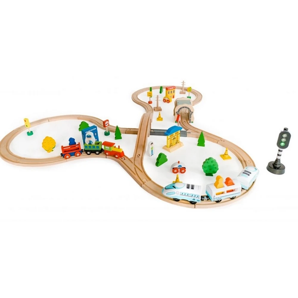Jucarie cale ferata din lemn cu tren cu baterii Ecotoys, 69 elemente, multicolor [5]